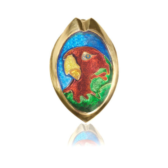 Parrot Cloisonne Jewelry | Custom Brooch | Fine Gold Jewelry