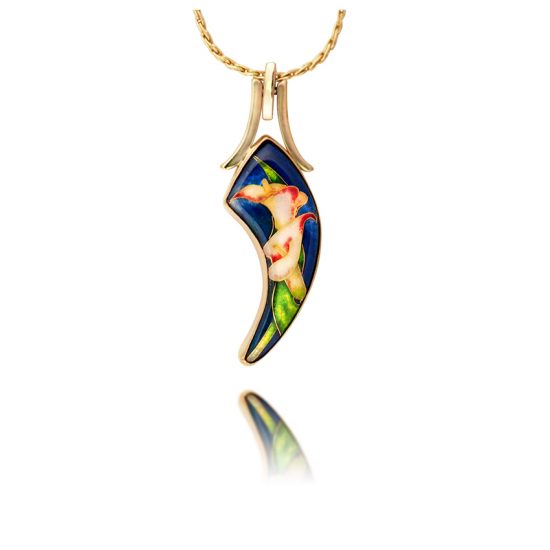Cloisonne Necklace | 18K gold | Custom Jewelry | Enamel Jewelry | Calla Lilies | Patsy Croft