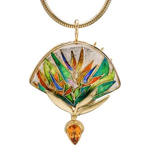Double Bird of Paradise | Custom Enamel Pendants | Enamel Jewelry by Patsy Croft