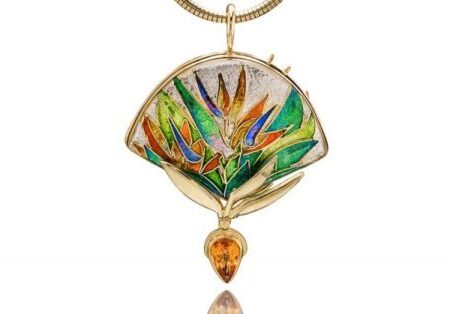 Double Bird of Paradise Pendant | Gold Enamel Jewelry
