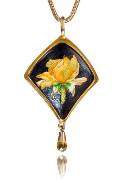 Elegant Beauty | Yellow Rose Enamel Necklace | Custom Cloisonne